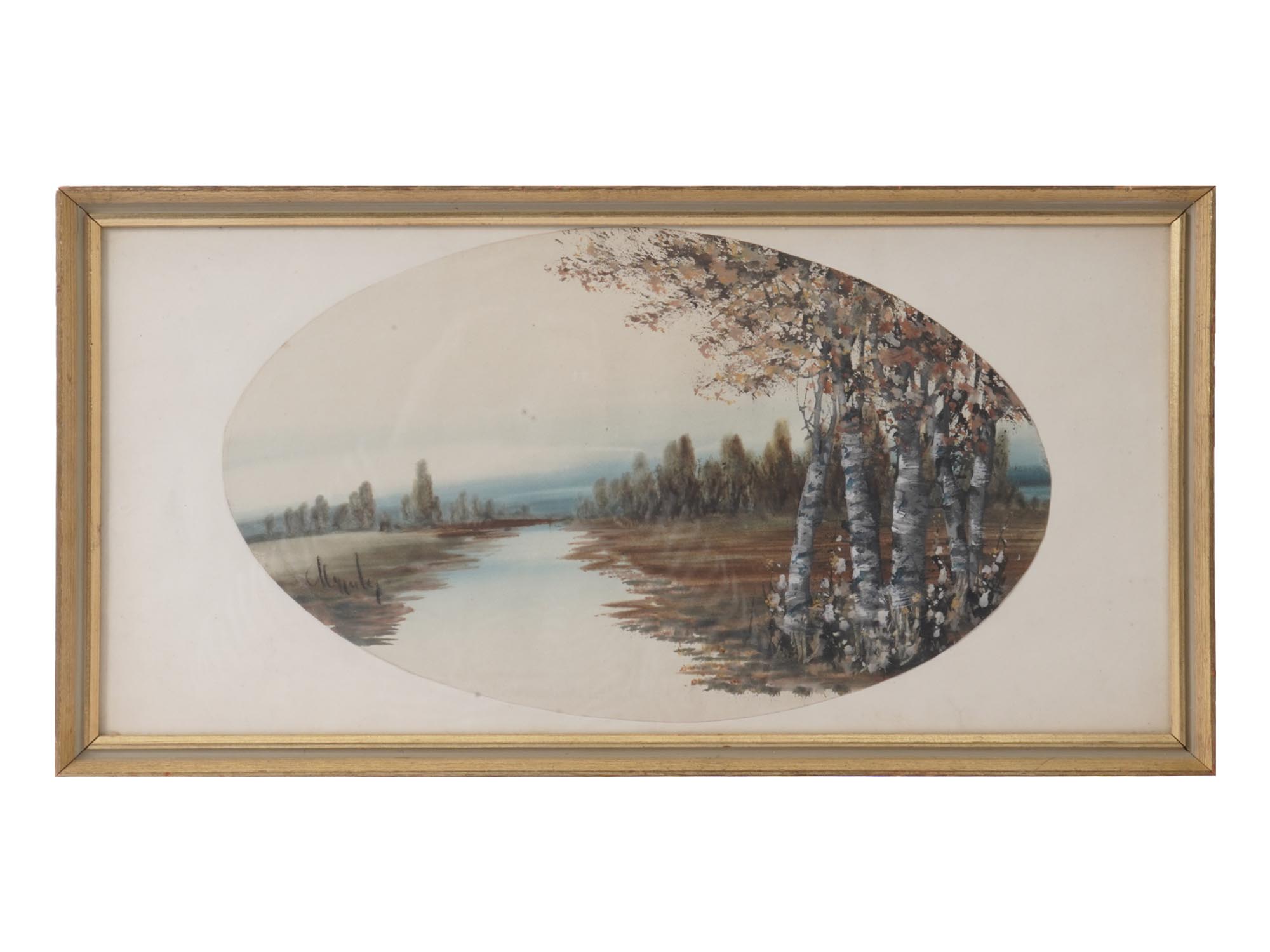 ANTIQUE 20TH C GOUACHE LANDSCAPE PAINTING SIGNED PIC-